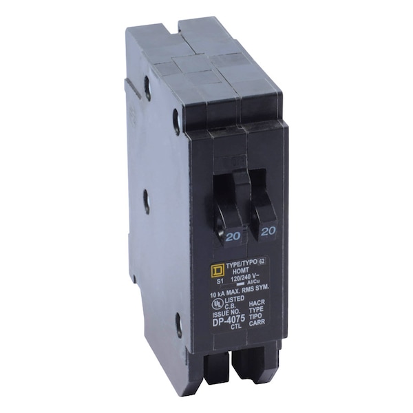 Square D Miniature Circuit Breaker, 20A, 120/240V AC, 1 Pole, Plug In Mounting Style HOMT2020CP